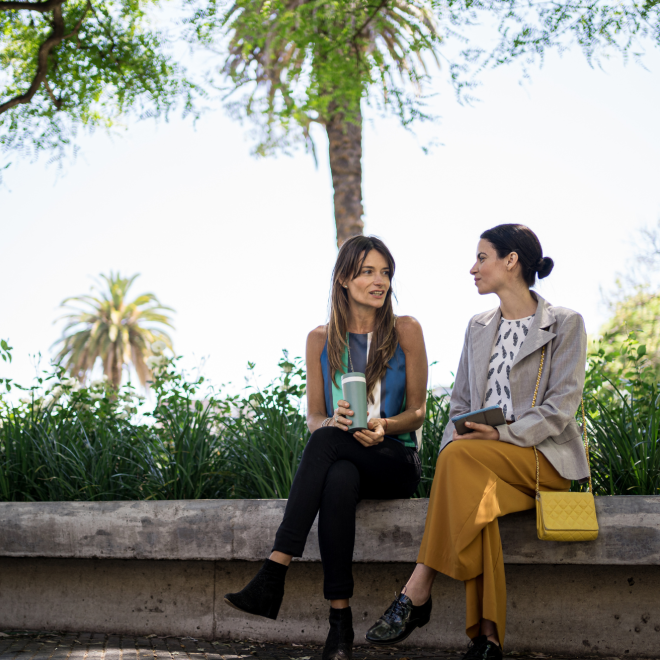 Two women talking
